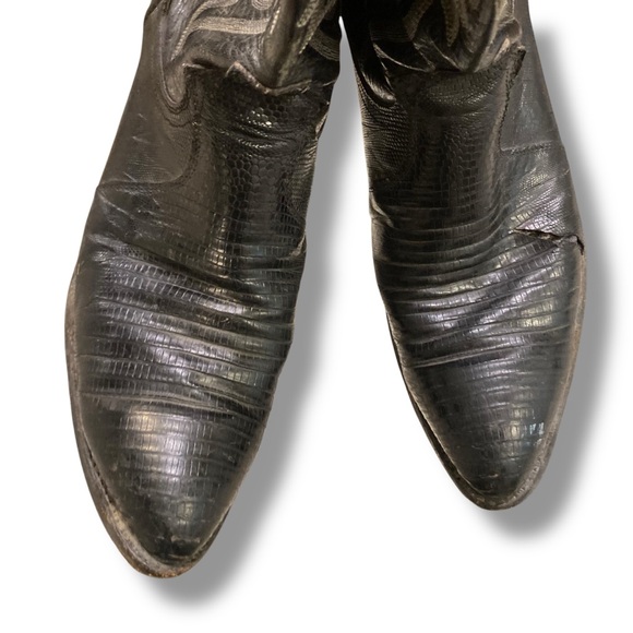 Vintage Cowboy Boots 1980s Dan Post Boots Teju Lizard Black M 8/ W 9.5 USA** - Picture 6 of 15
